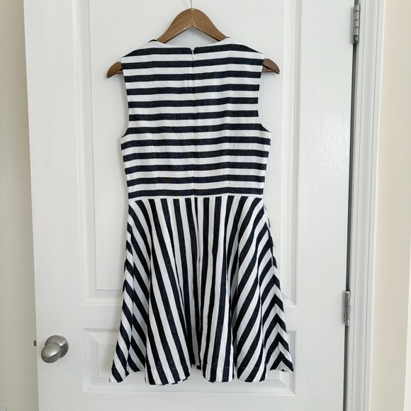 Kate Spade Saturday Fit & Flare Dress 8 Striped Linen Blend White Black - Picture 4 of 8